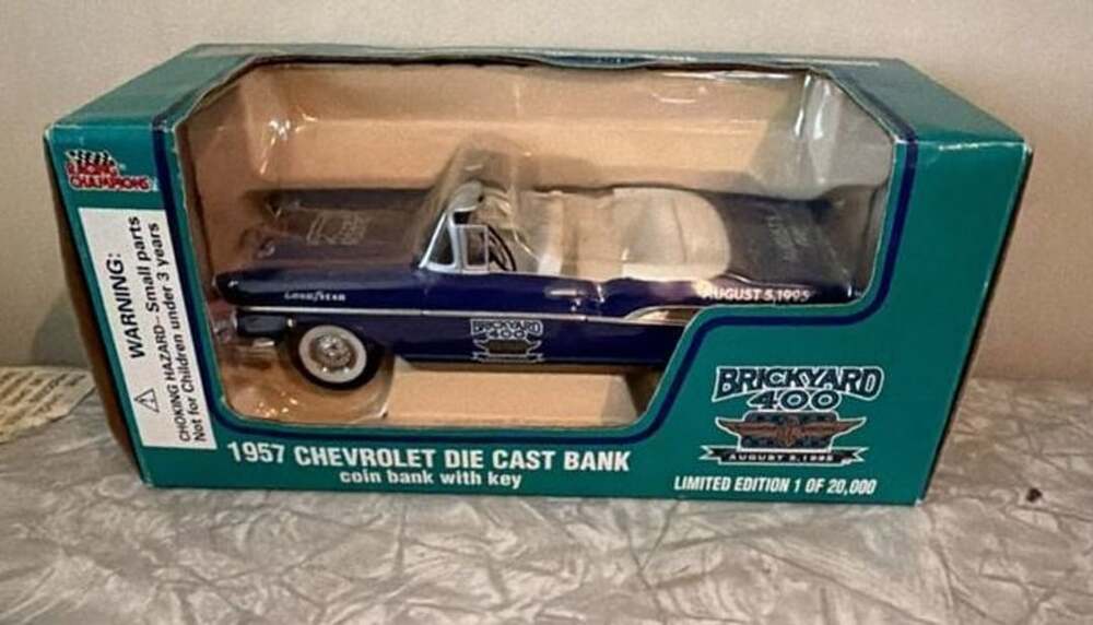 Racing Champions 1957 Chevrolet Die Cast Coin Bank Brickyard 400
